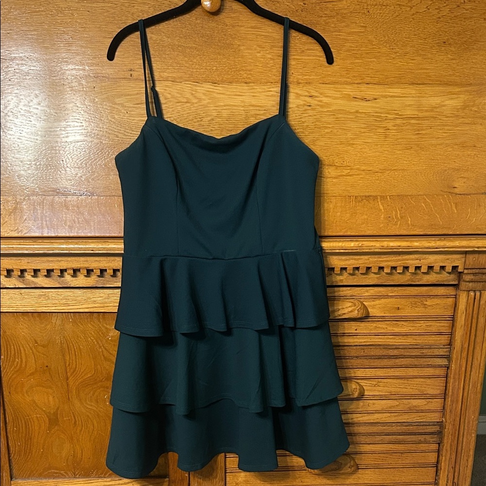 Trixxi Dark Green Tiered Ruffle Mini Dress